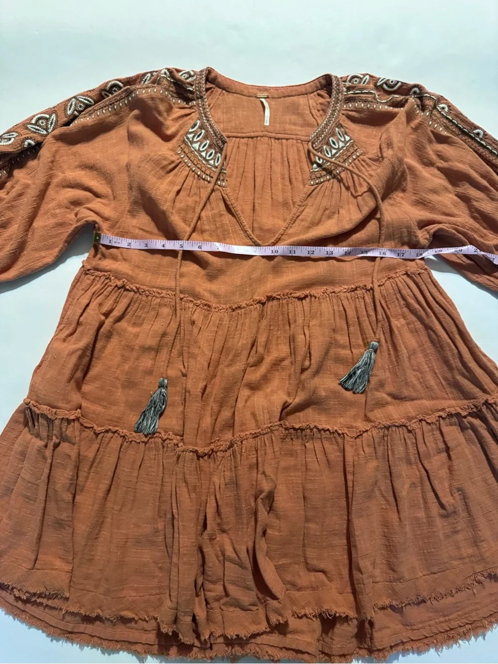 Free People Dreamweaver Embroidered Tunic Cotton Gauze Terracotta Boho Small